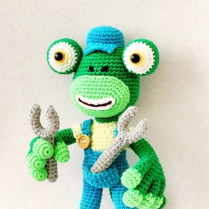 Gecko's Garage geïnspireerd gehaakt pluche/amigurumi/monteur/kleine versie/peuter jongen verjaardag/gecko's garage cartoon speelgoed