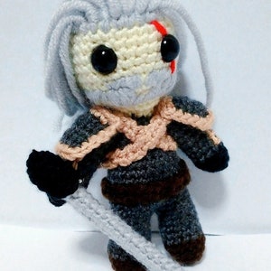 Geralt of Rivia Plush Doll, The Witcher 3 Wild Hunt Inspired, Amigurumi