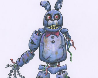 Withered Bonnie, Five Nights at Freddy's Character Art, Hand Drawn FNAF Fan Art by Daniel Grissom