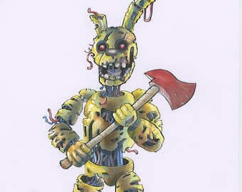 Springtrap Bonnie, Five Nights at Freddy's Character Art, Hand Drawn FNAF Fan Art by Daniel Grissom