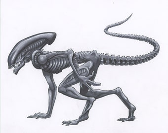 Xenomorph Alien by Daniel Grissom, Hand Drawn Classic Monster Fan Art, Horror Movie Drawing