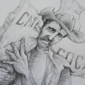 The Campesino&#39;s Cross Original Art, 9” x 12” Graphite Drawing, Unique Pencil Artwork, Fine Art, Coffee Coca Farmer Illustration, Arte Dibujo