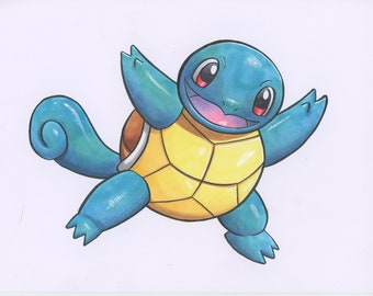 Squirtle Pokemon Character Art, Hand Drawn Fan Art by Daniel Grissom, Copic Markers