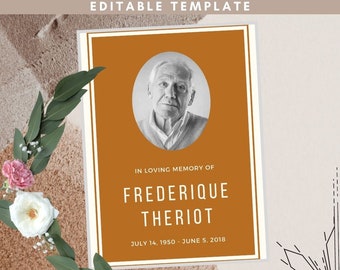 MALE FUNERAL PROGRAM, Program Template, Digital Loving Memory Editable Funeral Announcement Template, Obituary Funeral Template