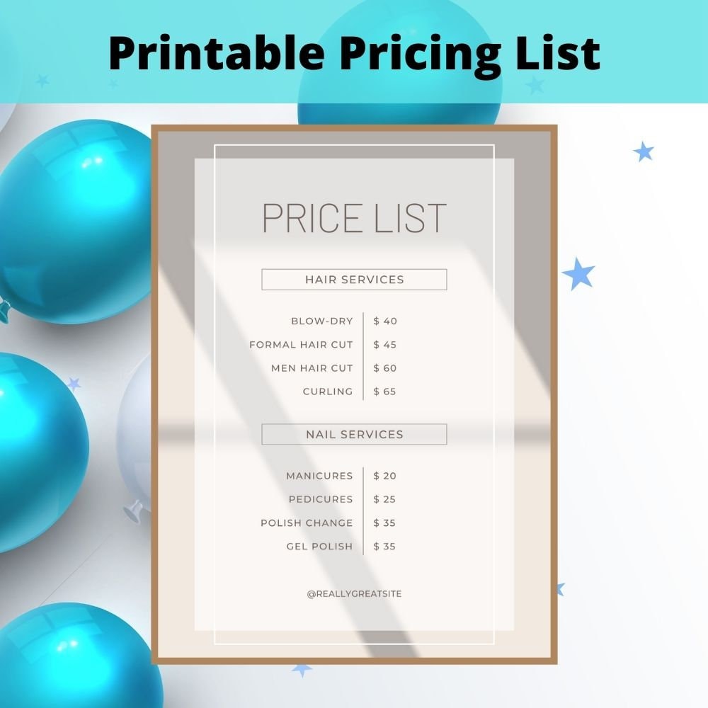 BEAUTY SALON FLYER Modern Price List Digital Downloadable - Etsy