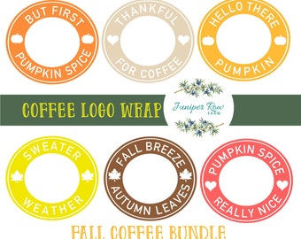 Diseños de otoño del logotipo de la taza de café, marcos de Starbucks Circular para el otoño, marco del logotipo de Pumpkin Spice, paquete de café SVG