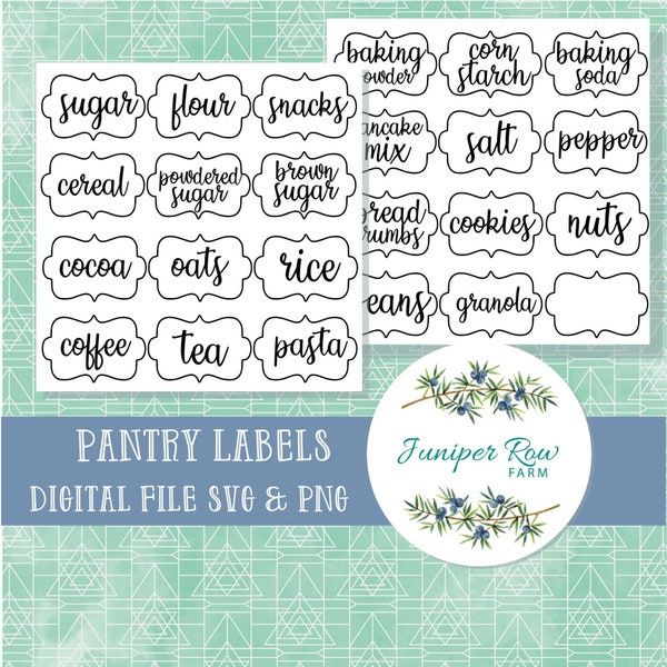 Pantry Labels Digitaal Bestand, Georganiseerde Pantry Canisters, Cricut / Silhouette Cut Files voor de keuken