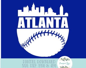 Archivo digital del horizonte de béisbol de Atlanta (svg, png, dxf, jpg), archivo de corte, silueta de Cricut, Bravos