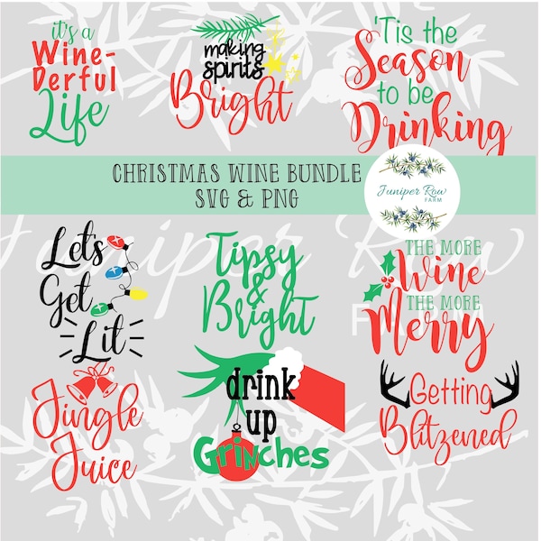 Christmas Wine Glass Bundle Designs Digital Files, svg and png, Cricut, Silhouette, Cut File, Holiday Gift, Wine Decal, Tumbler