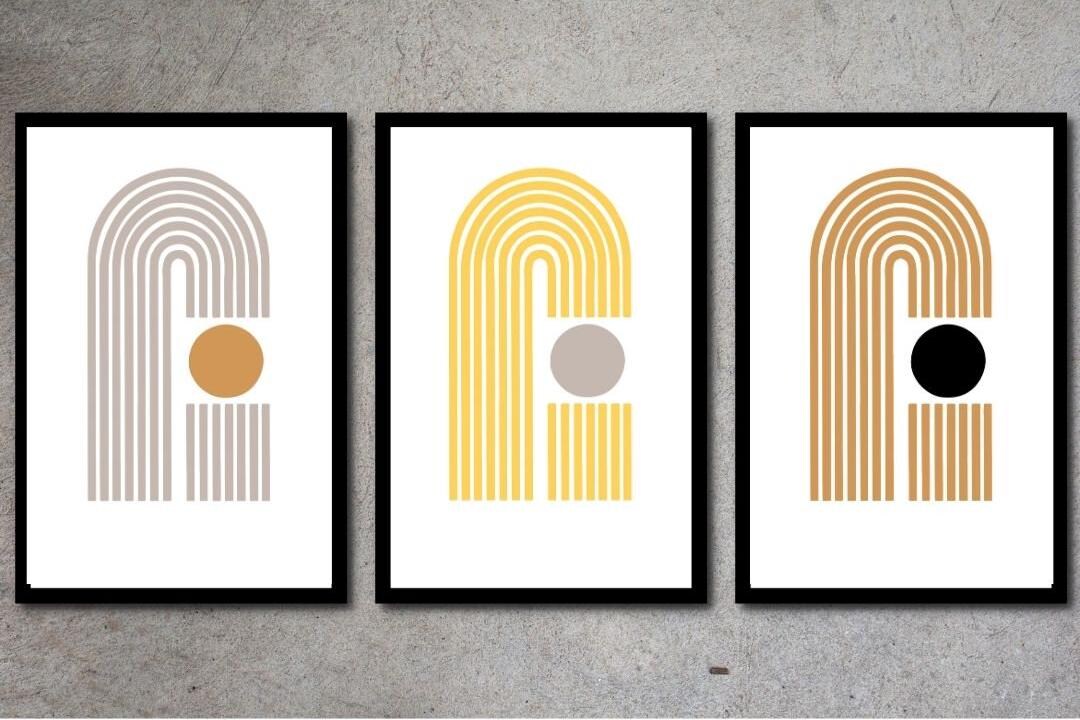 Printable Wall Art SET of 3 Mid Century Modern Geometric Design Living ...
