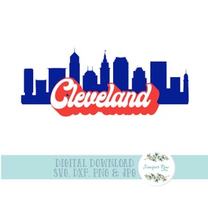Cleveland Skyline Digital File, svg jpg, dxf, png, cut file cricut silhouette, retro, layered