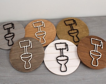 Wooden Restroom Door Sign, Handmade Cabin Decor