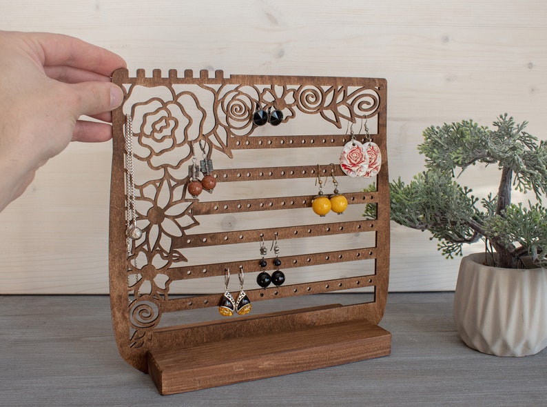 Wooden Jewelry Organizer Flowers / Earring Holder / Wood Jewelry Storage / Gift for any woman / Jewelry Stand image 2