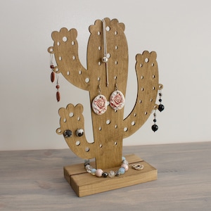 Portagioie in legno Cactus, albero portagioie, portaorecchini, portagioie, portaoggetti per gioielli, portaguadagni in legno