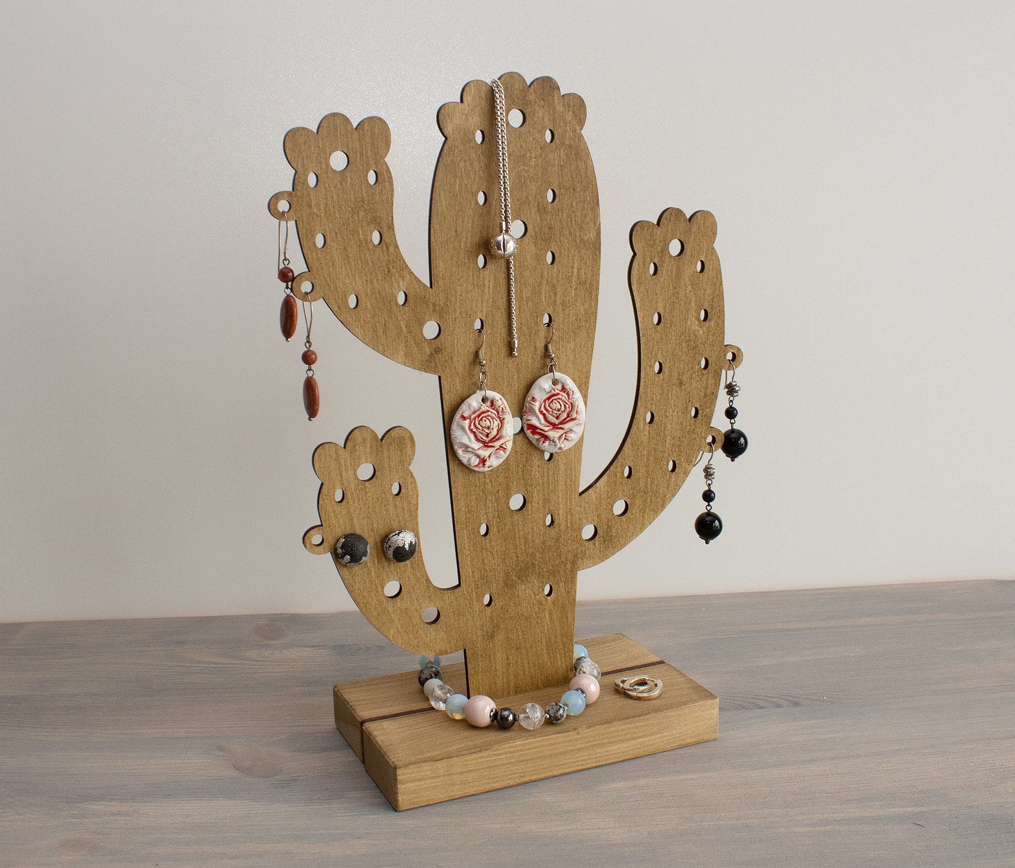 Wooden Jewelry Organizer Cactus, Jewelry Tree, Earring Holder
