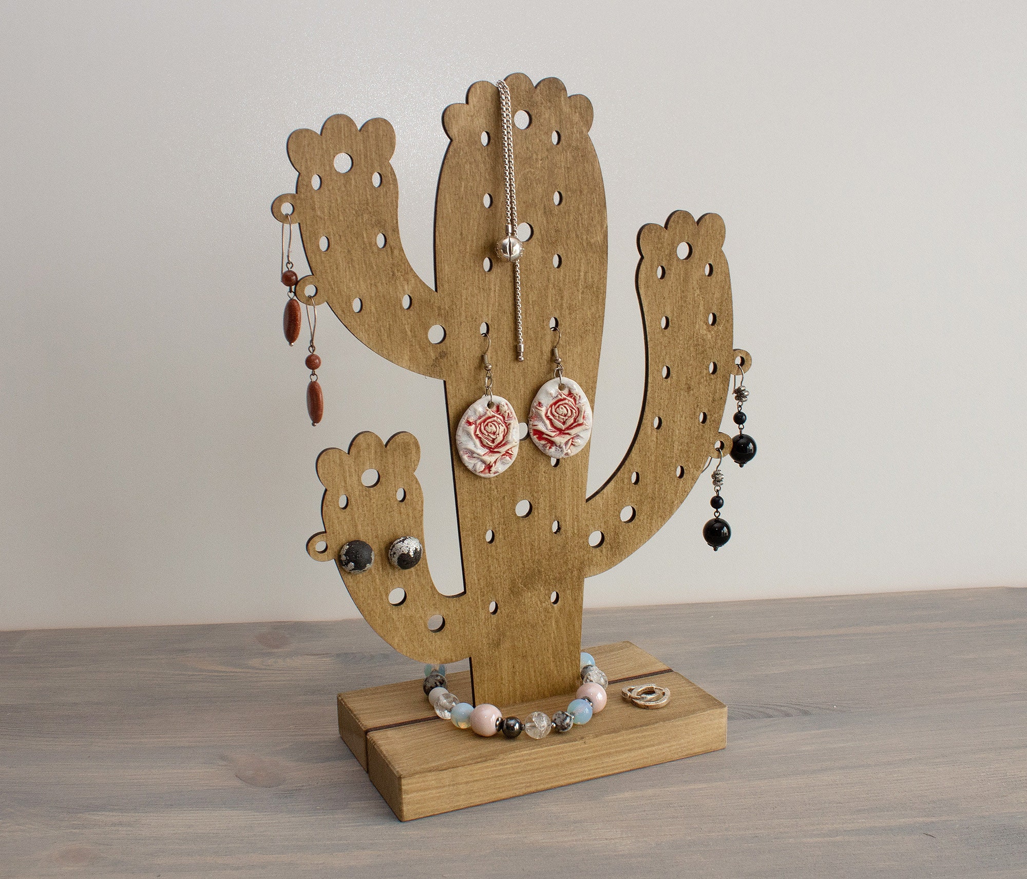 Cactus Jewelry Holder Stand Personalized Wooden Jewelry Stand Organizer,  Earrings Organizer, Bracelet Stand, Nightstand Jewelry Display 