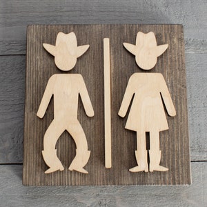 Restroom Door Sign, Cowboy & Cowgirl, Toilet Door Sign, Cabin Sign, WC signage, Unisex Bathroom Sign