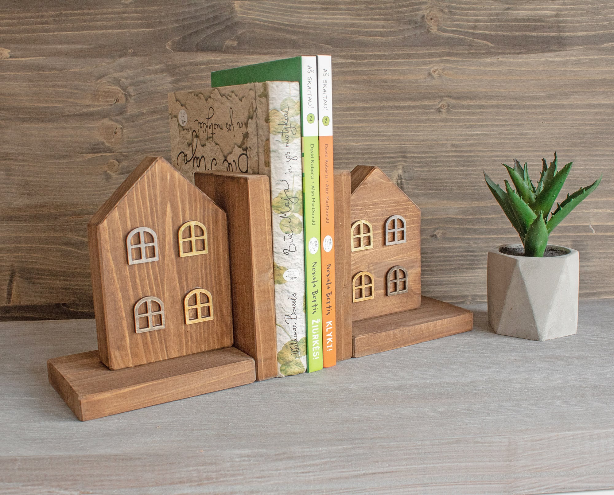 Wood House Bookends Book Stopper Shelf Decor Etsy