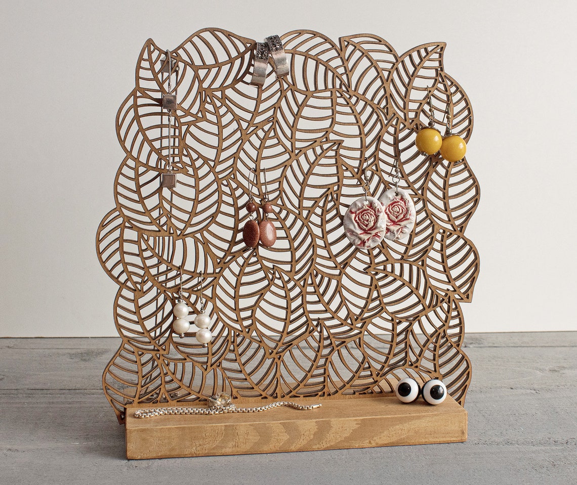 Wood Jewelry Organizer Tree Leaves / Earring Holder / Wooden Etsy