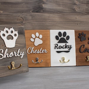 Personalized Wood Leash Holder, Customized Dog Cat Lovers Gift