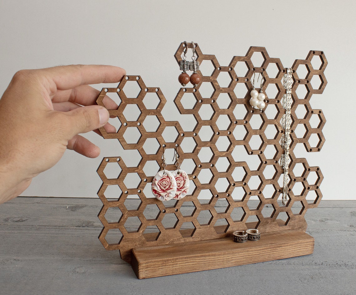 UNICRAFTALE Ohrring-Organizer Aus Holz - 5-stöckiger Mond-Design Aufhänger Für Schmuckpräsentation