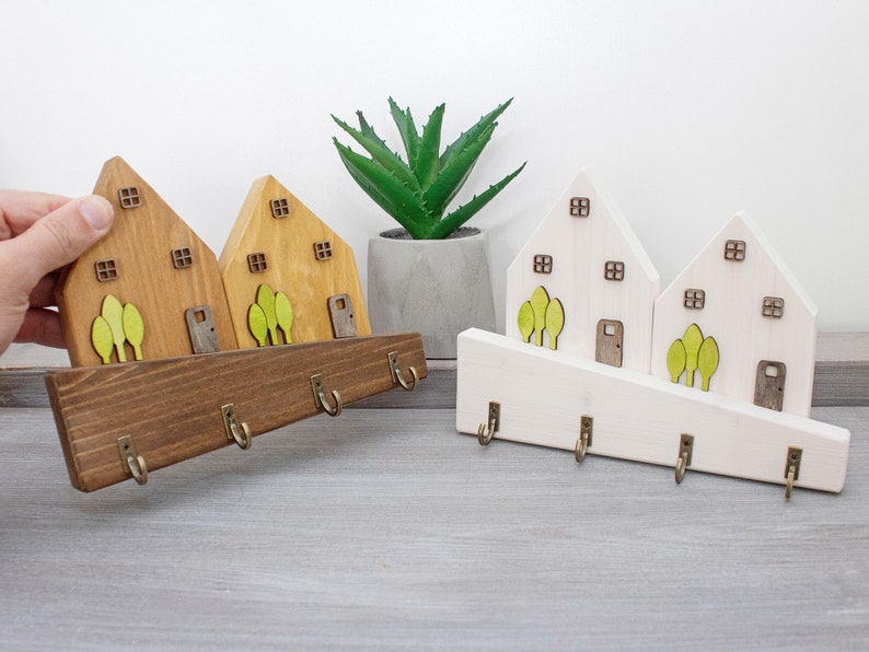 Handmade Wood Key Holder - House, Key Rack, Wall Key Holder, Key Hanger ...