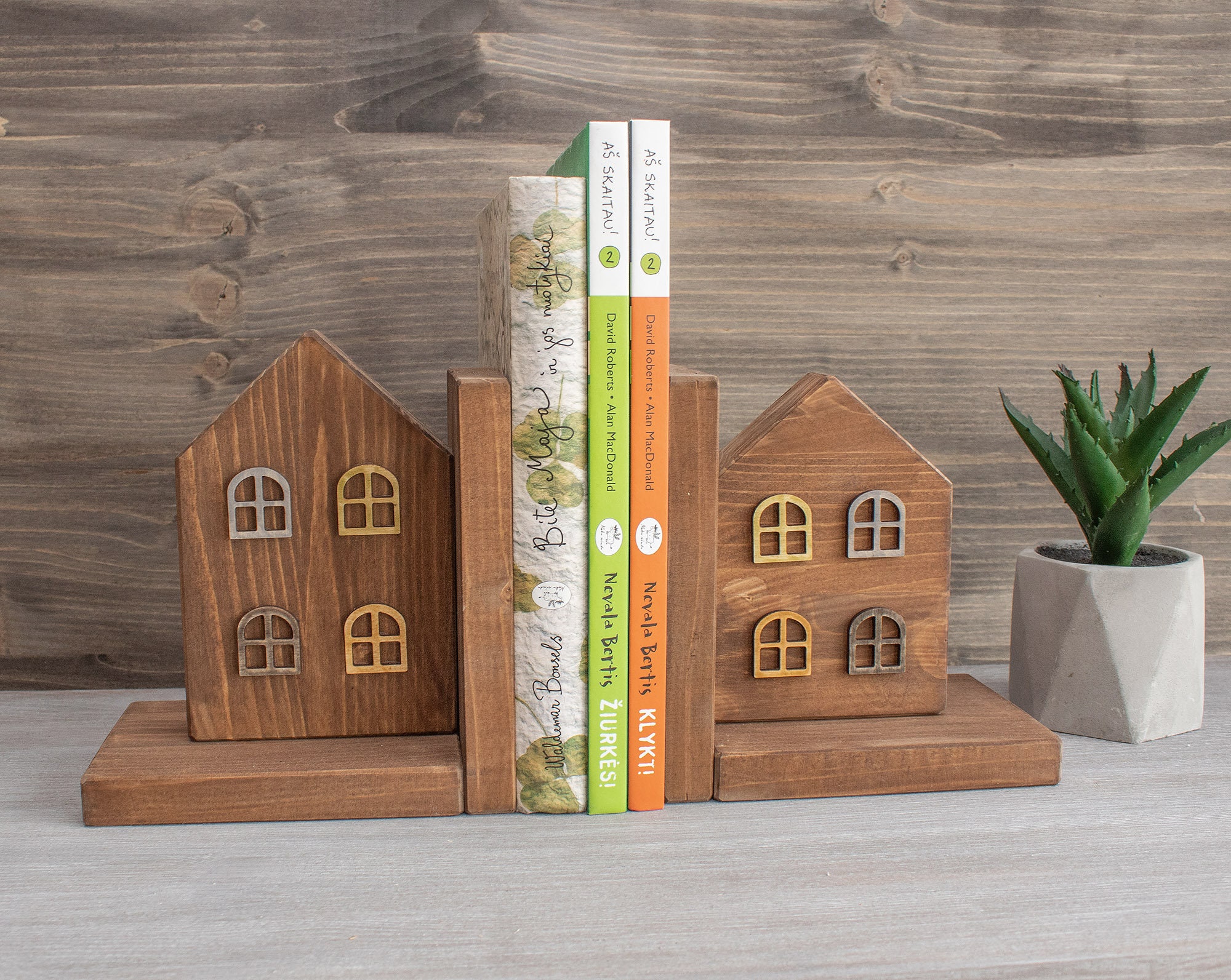 Wood House Bookends Book Stopper Shelf Decor Etsy