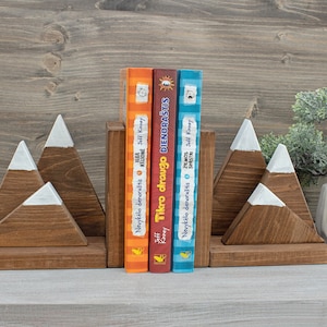 Wood Mountain bookends, Book Stopper, Shelf Decor