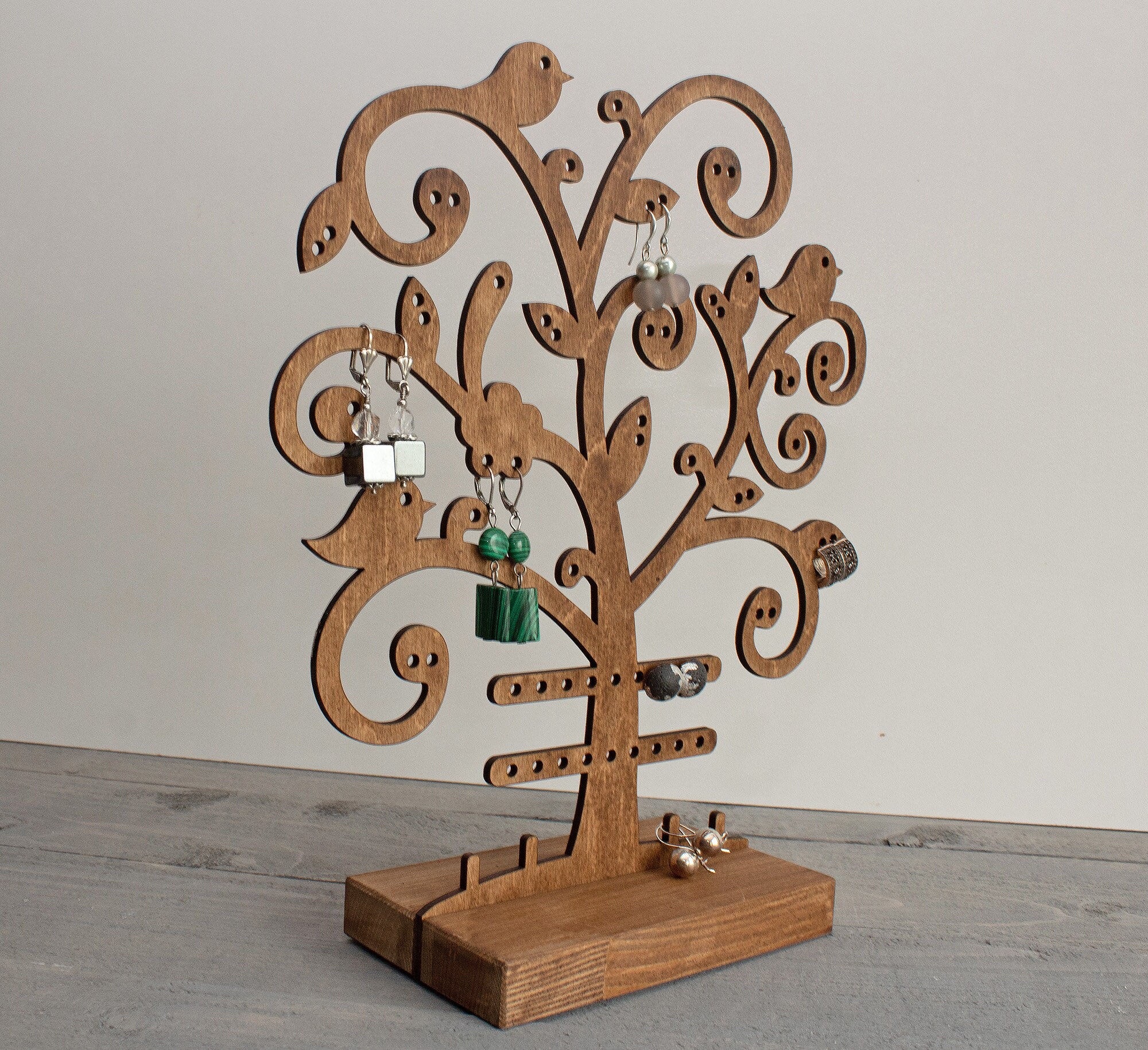 Colgador de ​Joyería Pendientes del titular de 5 capas Organizador de la  joyería Pantalla de árbol Pendientes de árbol con soporte de madera