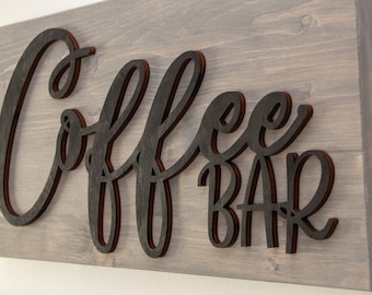 Enseigne de bar à café en bois faite main, décoration murale de ferme (20 x 10)