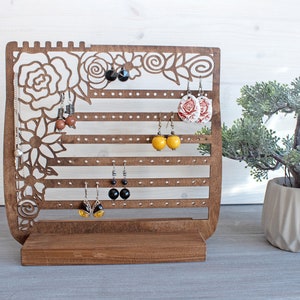 Wooden Jewelry Organizer - Flowers / Earring Holder / Wood Jewelry Storage / Gift for any woman / Jewelry Stand