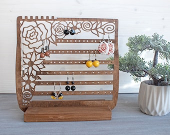 Wooden Jewelry Organizer - Flowers / Earring Holder / Wood Jewelry Storage / Gift for any woman / Jewelry Stand