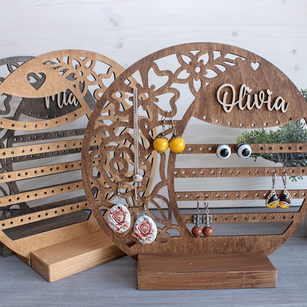 Personalized Wood Jewelry Organizer / Earring Holder / Wooden Jewelry Storage / Gift for any woman / Jewelry Stand