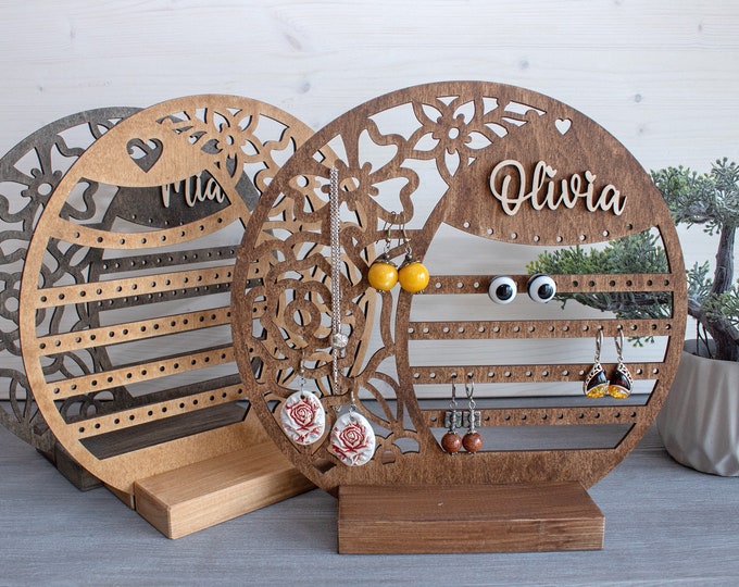 Personalized Wood Earring Holder, Wooden Jewelry Organizer