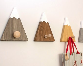 Wooden Wall Hooks - Mountains, Wall Hook for Kids, Coat Hook, Mountain Nursey Deor, Adventure Decor