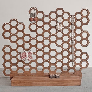 Wood Jewelry Organizer - Honeycomb / Earring Holder / Wooden Jewelry Storage / Gift for any woman / Jewelry Stand