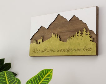 Wood Nature Sign, Wooden Forest, Mountain Sign, Wall Art, Adventure Wood Sign, Not All Who Wander Are Lost