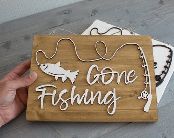 Gone Fishing Sign, Wood Sign, Fishing Love, Fishing Decor, Rustic Sign, Fish Sign, Rustic Sign
