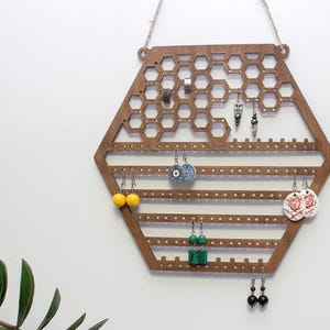 Wood Jewelry Earring Organizer - Honeycomb / Earring Holder / Jewelry Display / Woman Gift / Earring stud holder/ Jewelry Stand Storage