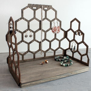 Wooden Jewelry Organizer - Honeycomb / Earring Holder / Wooden Jewelry Storage / Gift for any woman / Jewelry Stand