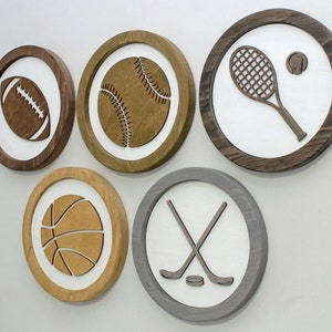Wood Sport Signs, Wooden Sports Kids Bedroom Decor, Wooden Frame, Shadow Box, Basketball, Football, Soccer, Tennis, Volleyball, Baseball