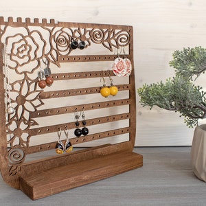 Wooden Jewelry Organizer Flowers / Earring Holder / Wood Jewelry Storage / Gift for any woman / Jewelry Stand image 3