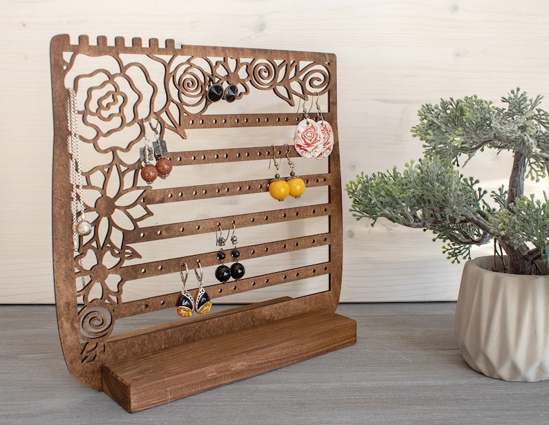 Wooden Jewelry Organizer Flowers / Earring Holder / Wood Jewelry Storage / Gift for any woman / Jewelry Stand image 3