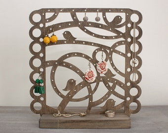 Wooden Jewelry Organizer, Jewelry Tree Stand With Birds, Earring Holder, Jewelry Storage, Wood Earning holder