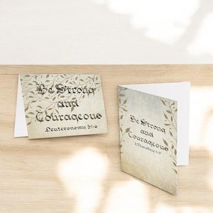 Deutéronome 31:6 Illustrations inspirées des Écritures - « Soyez forts et courageux » - Carte d'inspiration vintage La foi contre la peur pour la force et l'encouragement