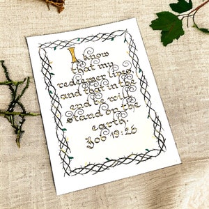 Je sais que mon rédempteur vit Job 19:25 Impressions calligraphiques finies à la main pour Pâques versets bibliques Impressions de Pâques A6 A5