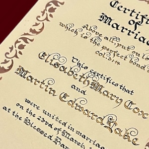 Vintage Kalligraphie-Heiratsurkunde Handgefertigte Eleganz mit individueller Personalisierung & Gold-Highlights, Bibel-Vers Kolosser 3:14
