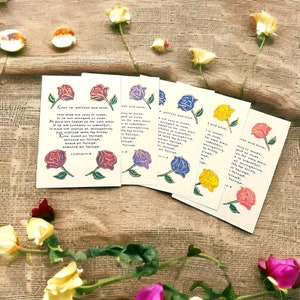 Élégantes cartes de versets bibliques vintage avec rehauts d'or finis à la main et roses personnalisées - Parfaites pour les mariages, les anniversaires et les occasions spéciales