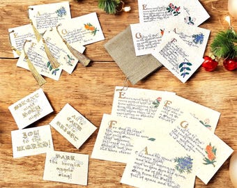 Handcrafted Christian Christmas Card Bundle – Scripture Cards, Notelets & Gift Tags with Gold Accents in Hessian Pouch