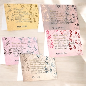 Conjunto de cartões de versículos bíblicos por atacado - Coração de uma mãe (pacote com 5, A6) Cartões de escrituras cristãs com acabamento manual e caligrafia dourada para presente de fé